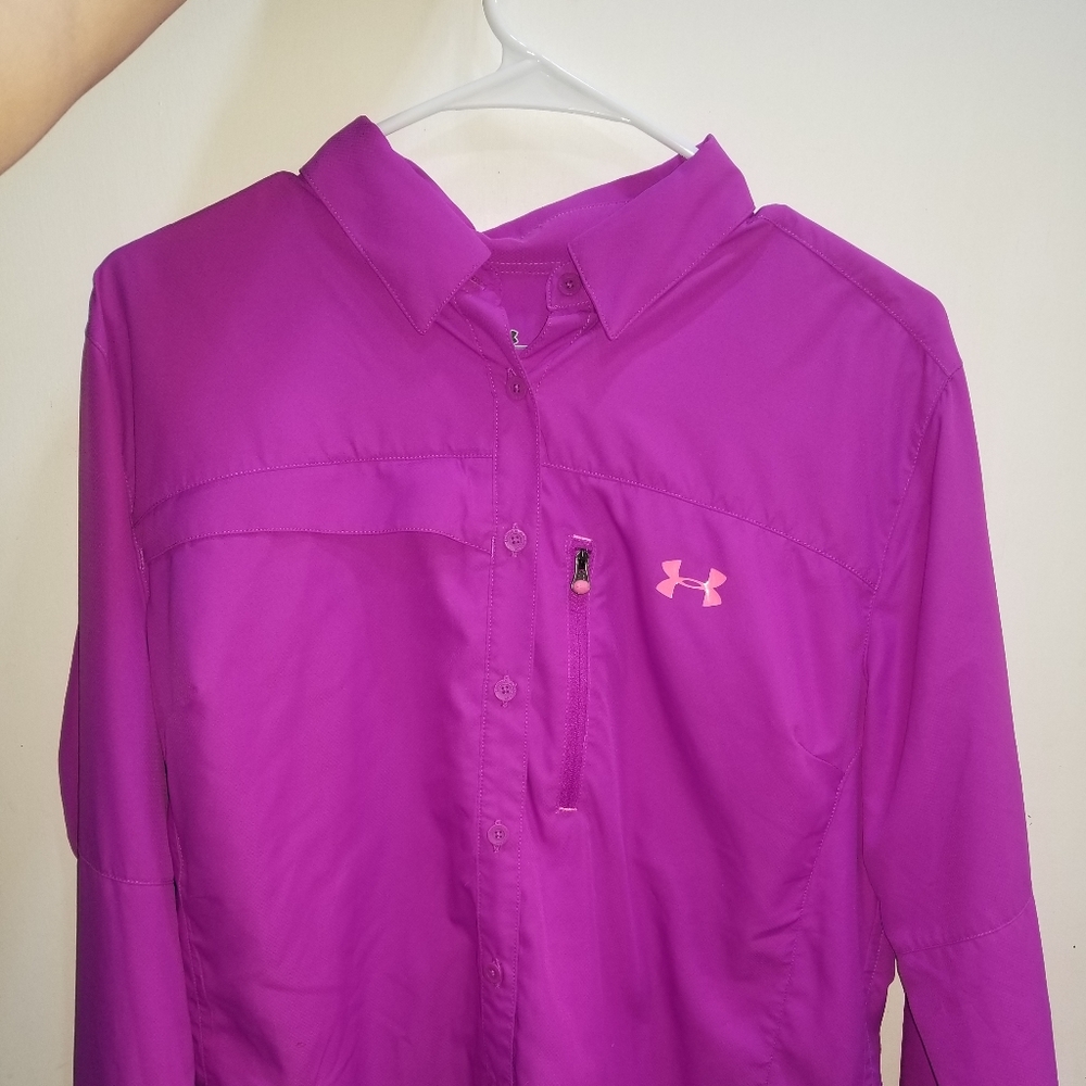 Under Armour Heat Gear Semi Fitted Long Sleeve Button Up Shirt Size Large